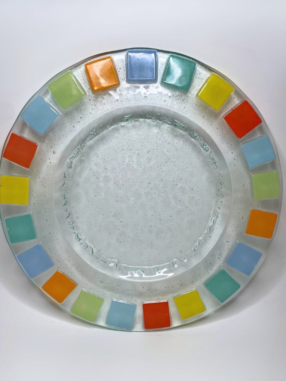 Vintage Rainbow Mosaic Fused Glass Serving Platter - Studio Art Glass Decorative